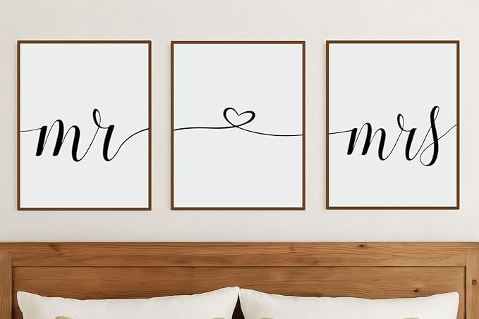 TSDTUO Set of 3 Romantic Mr and Mrs Wall Art Decor - Perfect for Couples' Headboard or Bedroom Decor - 11x14 inches, Unframed