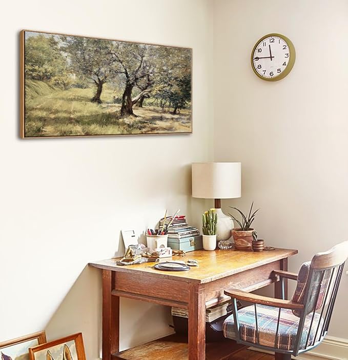 DJSYLIFE Framed Wall Art Home Decor - Vintage Artwork Olive Grove Oil Painting Canvas Prints Rustic Nature Trees Landscape Pictures Country Farmhouse Wall Decor Bedroom Living Room Decorations 20"x40"