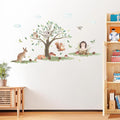 HLNIUC Jungle Animals Tree Double Sided Wall Decal(35”x24”)Safari Kangaroo Owl Squirrel Wall Sticker,Forest Koala Fox Bird Window Cling,Cartoon Woodland Hedgehog Room Stickers for Kids Bedroom,Nursery