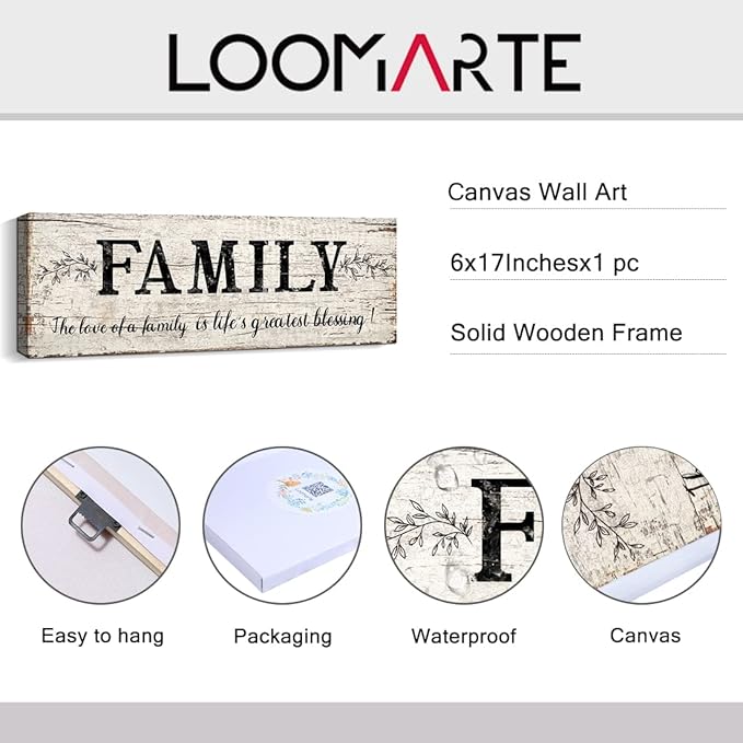 Family Signs Wall Decor Quote Words Wall Plaques Family Framed Wall Art Vintage Retro Artwork Decoration for Bedroom Living Room Home (6 X 17 inch)