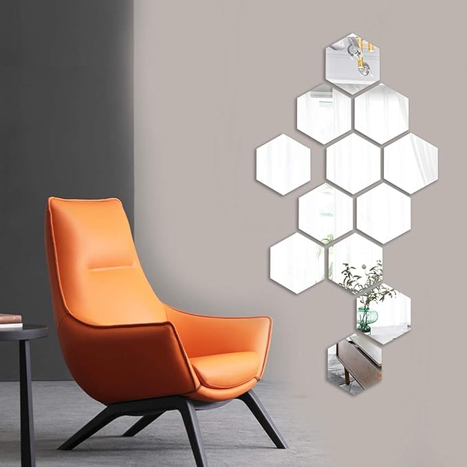 Mirror Wall Stickers - 12PCS Hexagon Art DIY Decorative Acrylic Sheet Plastic Tiles Home Living Room Bedroom Sofa TV Background Decal Decoration