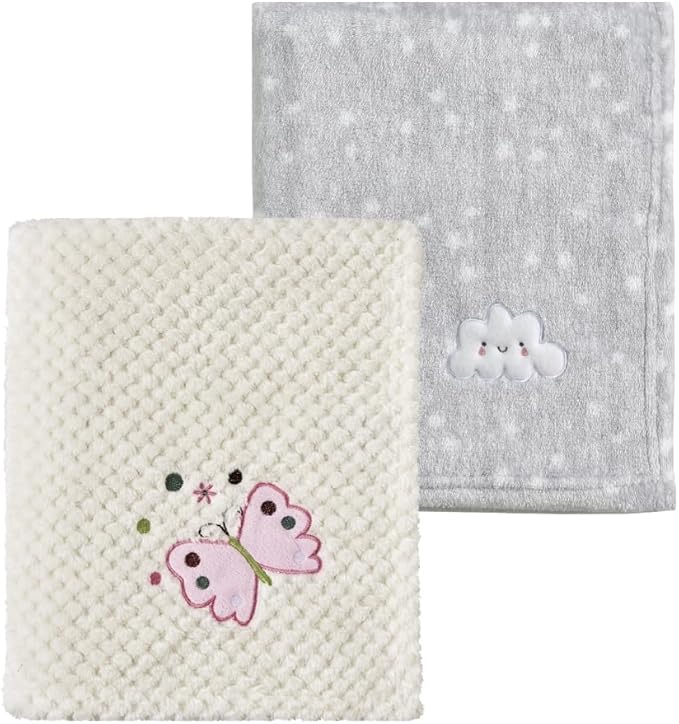 CREVENT 2Pcs 30''X40'' Cute Cozy Fluffy Warm Baby Blankets for Infants Toddlers' Bedding Crib Cot Stroller - Grey Cloud + Butterfly