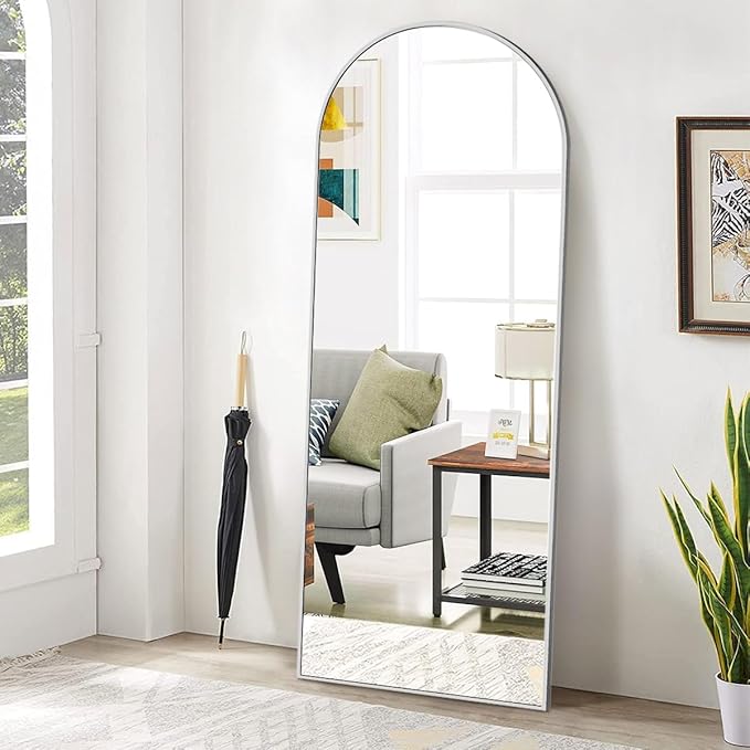 BEAUTYPEAK 65"x24" Full Length Mirror, Arch Full Body Floor Mirror, Wall Mirrors Hanging or Leaning Arched-Top with Stand for Bedroom, Dressing Room, Living Room, Silver