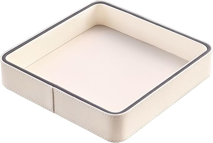 YIGUYI Faux Leather Vanity Tray, Elegant Desktop Storage Organizer，A perfume tray specifically designed for women，Nightstand or Dresser(Cream White)