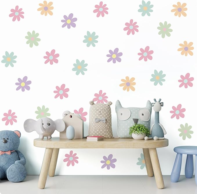 BBTO Daisy Wall Decal Flower Vinyl Wall Decals Daisy Stickers Floral Decals Peel and Stick for Nursery Art Bedroom Living Room(Simple Style,Novel Color)