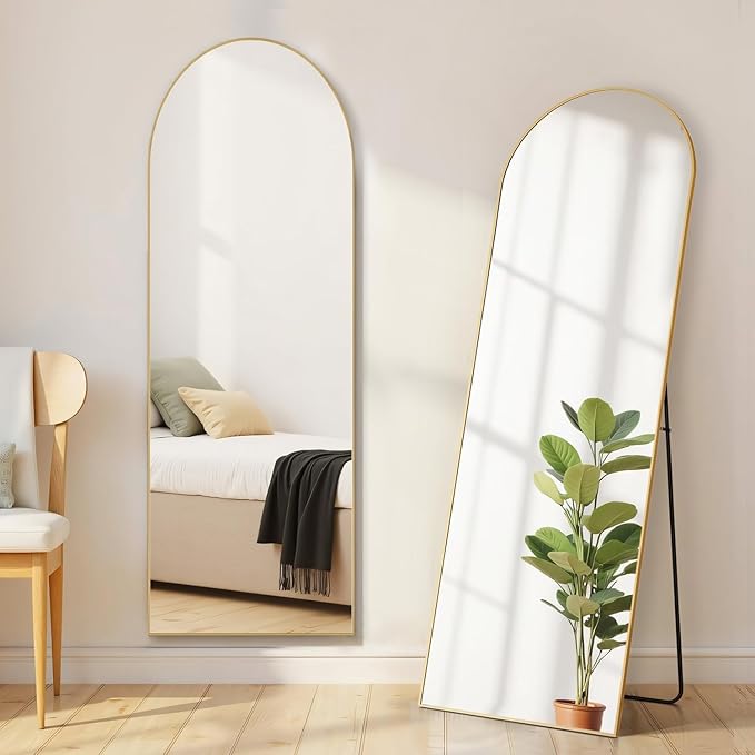 Mirror Full Length, Upgraded Body Wall Mirrors with Shatter-Proof Glass, Floor Standing, Hanging or Leaning, Tall Mirror with Stand Aluminum Alloy Frame for Bedroom Cloakroom