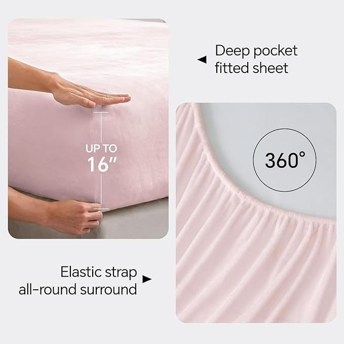 BEDELITE Flannel Sheets King Size Pink - Super Soft Fleece Sheets Set Fluffy Extra Plush, 4 Piece(Include Fitted Sheet, Flat Sheet, 2 Pillowcases)