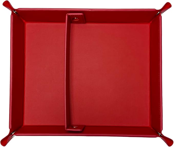 UnionBasic Medium Valet Tray, Jewelry Tray for Rings Watches Earrings, Entryway Catchall Caddy for Coins Keys Change, Nightstand Bedside Valet Holder, Trays for Electronic Gadgets, Red Plus