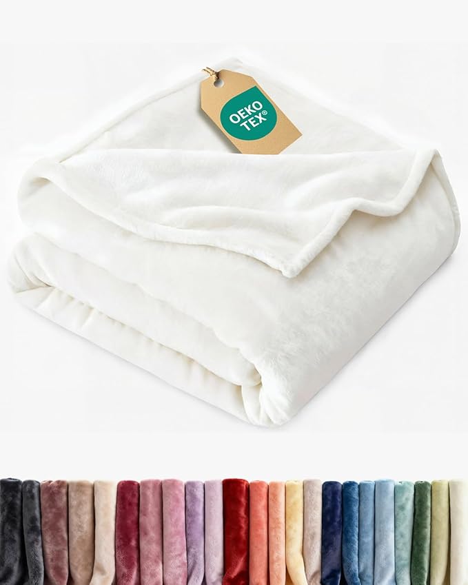 Ultra Soft Fleece Blanket Twin Size - Flannel Fleece Luxury Twin Blanket - Lightweight for Couch Bed Chair - Thick, Warm and Breathable - All Season Cozy Fuzzy, Anti-Static Microplush Bedding, White