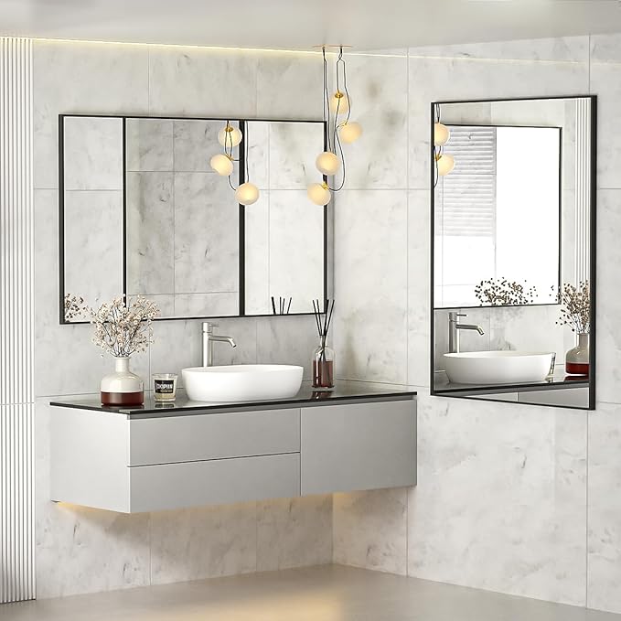 Koonmi Black Mirrors for Wall, 26x38 Inch Bathroom Mirror, Rectangular Wall Mirror for Living Room Bedroom Bathroom, Hangs Horizontally or Vertically