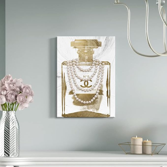 Vintage Perfume Bottle Canvas Wall Art Modern Luxury Posters Print Fashion Glam Poster Picture for Bedroom Make up Room Home Decor 24"x36"