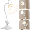 Flower Table Lamp, LED Reading Light Vintage Bedside Table Lamp with 3 Color Modes for Nightstand, Kawaii Decoration for Home Bedroom Living Room (White)