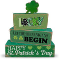 4 Pcs St. Patrick's Day Table Decoration Wooden Lucky Shamrocks Block Signs Happy St. Patrick's Day Table Centerpiece Irish Tiered Tray Decor for Desktop Shelf Mantel Farmhouse Home Decor