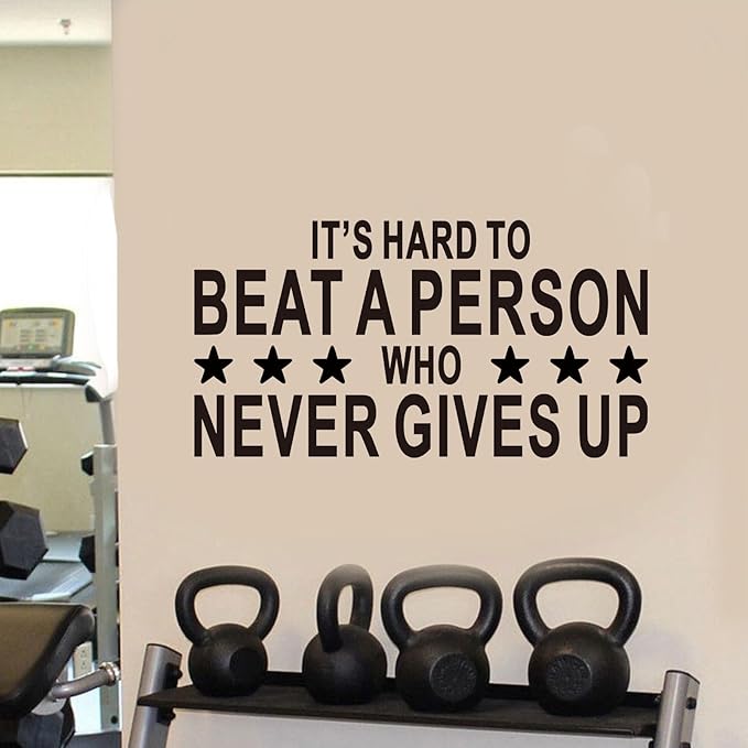 AnFigure Office Quotes Wall Stickers: Inspirational Gym Vinyl Art Wall Decals for Garage Classroom School Workspaces - It's Hard to Beat A Person Who Never Gives Up 21"X11"