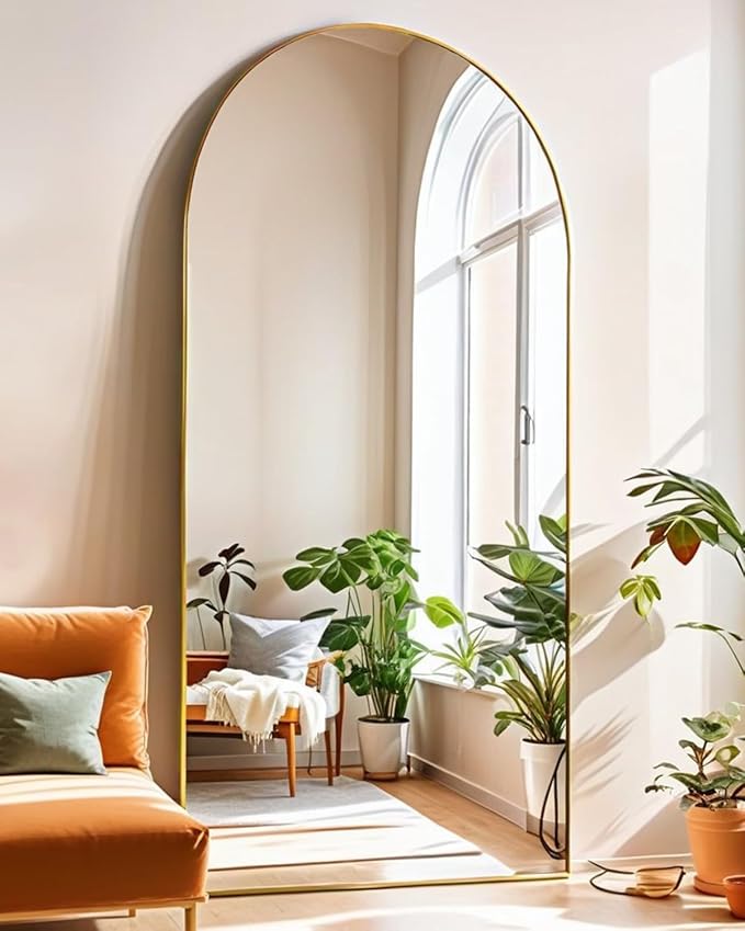 Full Length Floor Mirror - 71x30 Inches Oversized Arched Wall Mirror, Gold Standing Mirror for Bedroom, Living Room, Dressing Room - Elegant Freestanding & Leaner Mirror for Home Decor