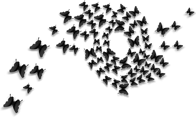 BBTO 48 Pieces Butterfly Wall Decor DIY 3D Mirror Butterfly Stickers Removable Decals Crafts for Birthday Party Bedroom School Bathroom Living Room Decor(Black)