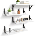Wood Floating Shelves Set of 4, Rustic Storage Decor Wall Shelves, Wall Mounted Shelf for Living Room, Bedroom 17" x 6", White
