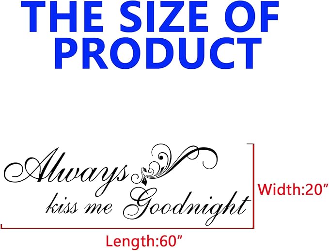 Love Quotes Wall Stickers for Bedroom: Inspirational Couples Romantic Marriage Wall Decals - Family Bathroom Bed Home Vinyl Art Wall Decor Always Kiss Me Goodnight 60"X20"