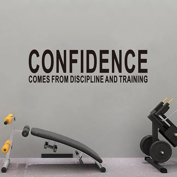 AnFigure Office Quotes Wall Stickers: Inspirational Gym Vinyl Art Wall Decals for Garage Classroom School Workspaces - Confidence Comes from Discipline and Training 25"X7"