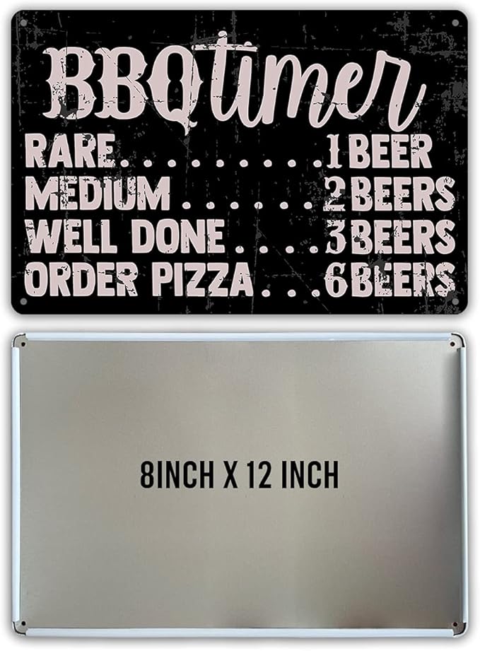 QIONGQI Funny BBQ Timer Quote Metal Tin Sign Wall Decor Retro BBQ Signs with Sayings for Home Kitchen Restaurant Caf?Decor Gifts