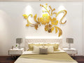 Wall Stickers 3D Flower Mirror - Family Wall Decals Living Room Wall Decor Mirror Stickers Walls Decor Living Room Home Decorations Room Decor for Office Bedroom Mirror Decals (Golden XL:68*91 inch)