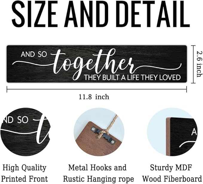 AGMDESIGN And So Together They Built A Life They Loved Wood Sign, Rustic Wedding Decor, Home Love Signs Decorations Gifts for Men Women Married Couple Friend Family