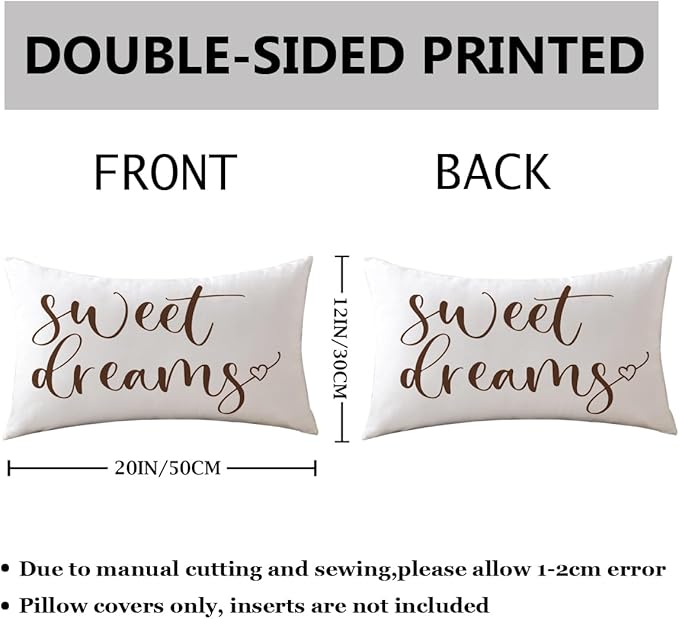 Bedding Decorative Lumbar Pillowcases Sweet Dreams Good Night Cushion Covers Sleep Themed Decorative Throw Pillow Covers 12''x20'',2Pack Super Soft for Bedroom Guest Room Housewarming Gifts (Brown)