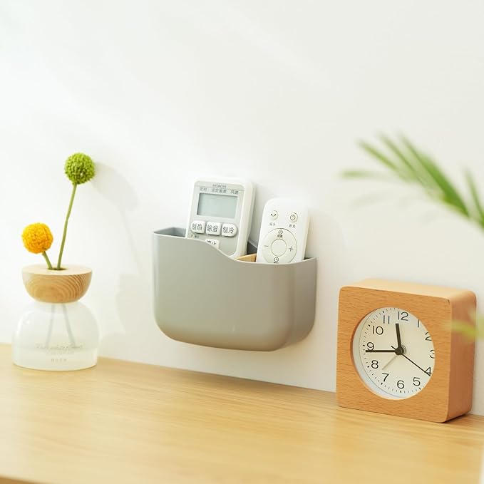 SUNFICON Remote Holder Wall Mount TV FAN Remote Control Holder Bedside Caddy Wall Organizer Phone Holder for Office Adhesive Media Player Controller Holder Box Tray Home Desk Nightstand 2 Gray
