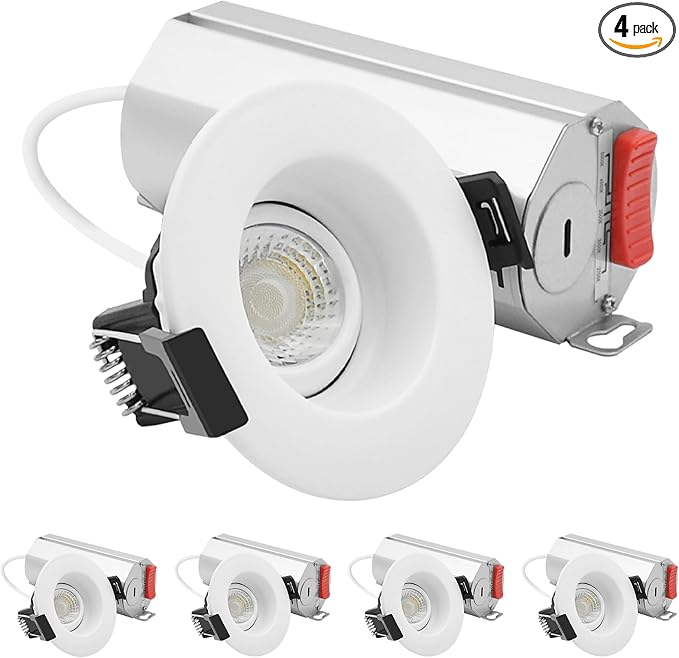LUXRITE 2-Inch Regressed Gimbal LED Recessed Light, 5 Color Selectable 2700K-5000K, 6 Watts, 400 Lumens, Ceiling Spotlight 360º + 30º Rotation, Dimmable, CRI90, IC & Wet Rated, ETL Listed (4 Pack)
