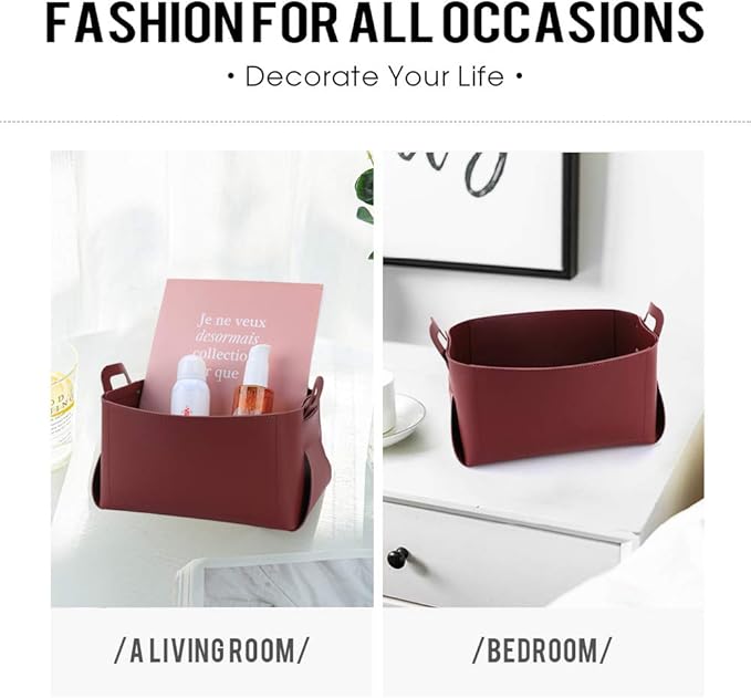Leather Valet Tray, Catchall Tray, Desktop Storage Organizer, Bedside Caddy for Men - Key Wallet Watch Coin Phone Change, Candy Holder, Convenient for Travel (06 Red 1)