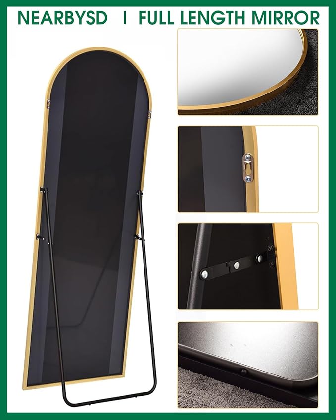 Arched Full Length Mirror77 x38 Full Body Floor Mirror Standing Hanging or Leaning Wall, Arch Wall Mirror with Stand Aluminum Alloy Frame for Bedroom Cloakroom Gold