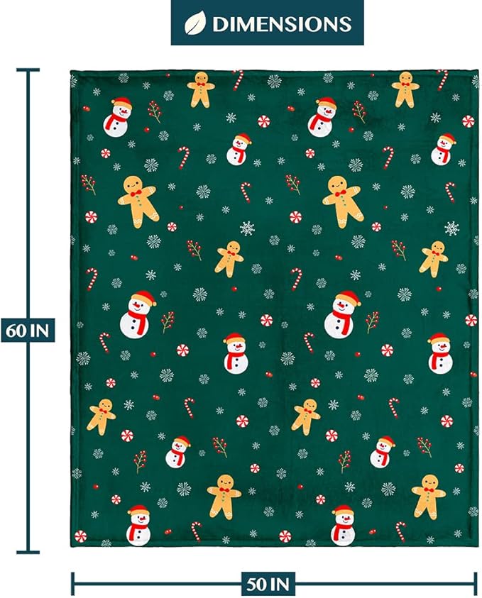 PAVILIA Christmas Gingerbread Throw Blanket | Green Holiday Christmas Fleece Blanket | Soft, Plush, Warm Winter Cabin Throw, 50x60 (Green Gingerbread)