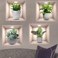 4 Pack 3D Green Plants Wall Stickers Botanical Plants Wall Decals for Bedroom Living Room Kitchen