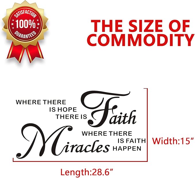 Wall Stickers, Wall Stickers for Bedrooms, (Easy to Install), Quotes Inspirational Islamic Bathroom Kitchen Living Room Home Vinyl Art Family Decor Words, Where There is Hope There is Faith 28.6"X15"