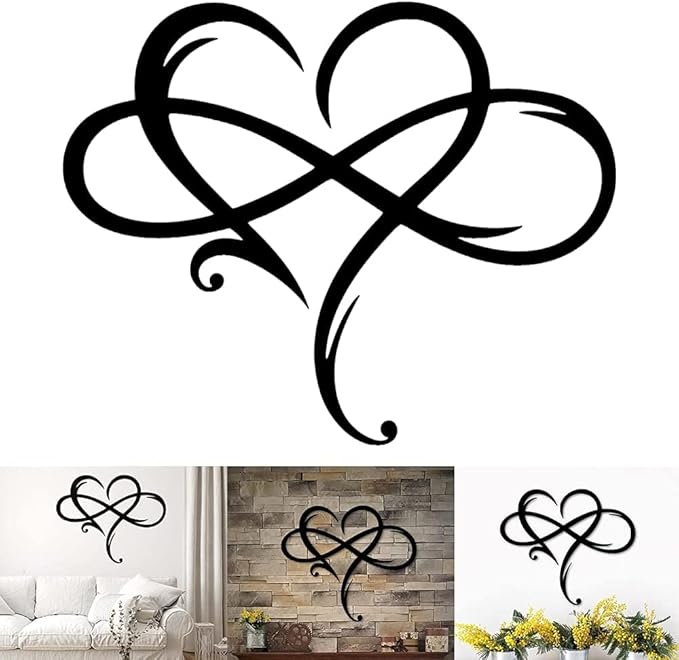 Infinity Heart Wall Decor, Unique Infinity Heart Metal Art Wall Decor Love Sign Steel Wall Plaques Bedroom Ornaments for Home Wedding Decor, Room Living Room Decoration (Black, 13.7x11.4inch)