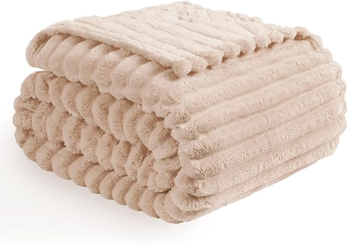 Vessia Flannel Fleece Throw Blanket for Couch,Sofa,Bed, 300GSM Striped Camel Throw Blanket for Adults and Kids, Super Soft Warm Cozy Lightweight Home Decor for All-Season(50x70inch)
