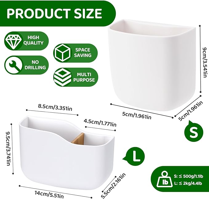 Wall Mount Remote Control Holder, Adhesive Phone Charging Holder, Universal TV Remote Organizer, Controller Storage Organizer Box with Adjustable Divider for Phone,Room, Bedside, Office (S*2&L*1)