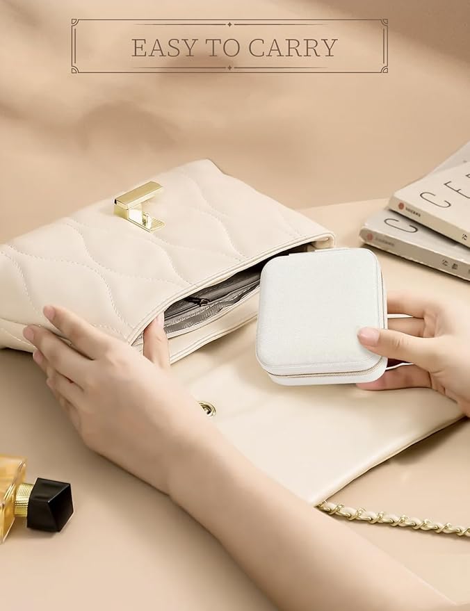 Plush Velvet Travel Jewelry Case Small Jewelry Box Jewelry Organizer Storage Case Portable Jewelry Travel Case for Girls Womens Earring, Necklace, Rings,Bracelets with Mirror