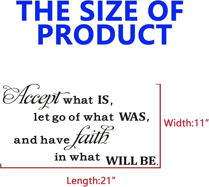 Inspirational Quotes Family Wall Stickers: Home Living Room Bedroom Vinyl Art Wall Decals - Kitchen Door Wall Decor - Accept What is Let Go of What was 21" X 11"