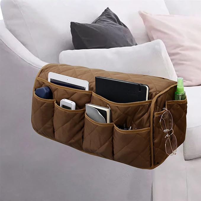 Sofa Armrest Organizer Waterproof Armchair Caddy Remote Control Holder for Recliner Non Slip Recliner Organizer Chair Arm Organizer with 14 Pockets for TV Remotes, Books, Magazines, iPad