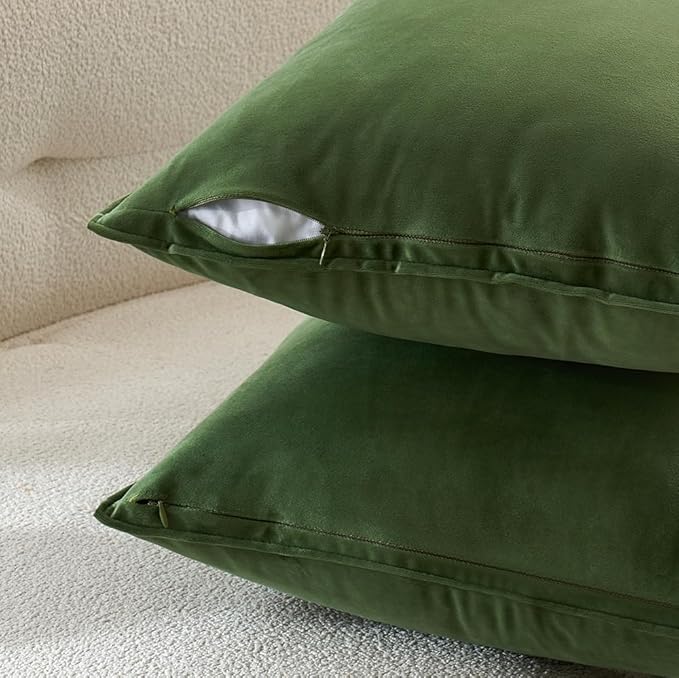 MIULEE Moss Green Decorative Velvet Throw Pillow Covers Soft Pillow Covers Spring Soild Square Cushion Case for Spring Sofa Bedroom 20x20 Inch 50x50 cm