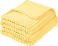 Vessia Flannel Fleece King Blanket for King Size Bed, 300GSM Striped 108x90 inch Light Yellow Blanket for Adults and Kids, Super Soft Warm Cozy Lightweight Ribbed Pale Yellow Decor for All-Season