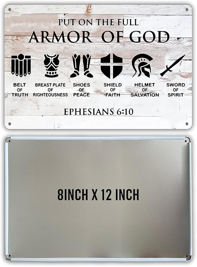QIONGQI Funny Put on The Full Armor of God Metal Tin Sign Wall Decor, Farmhouse Rustic Christian Sign for Home Decor Gifts