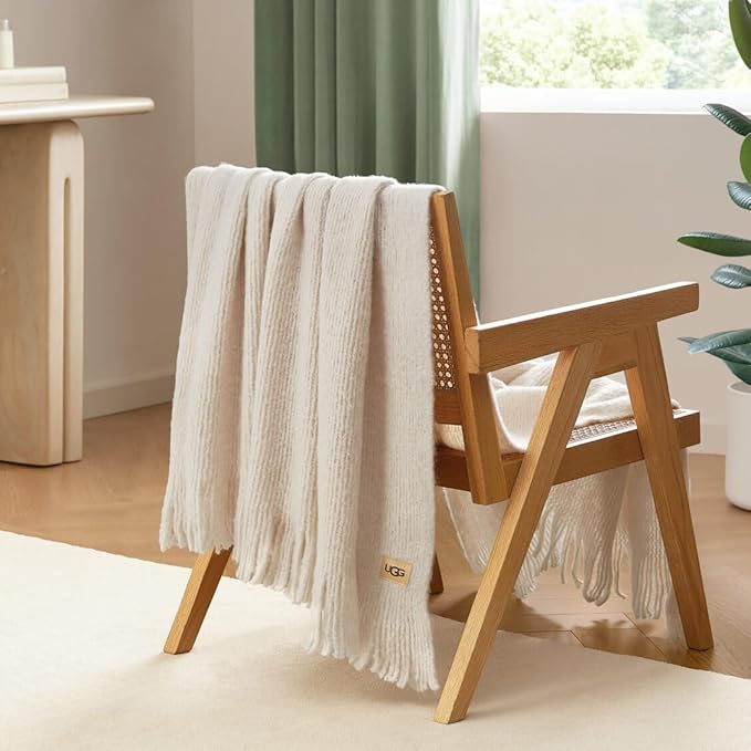 UGG Knit Throw Blanket – Soft Lightweight Throw Blanket for Couch, Bed Throws or Luxury Home Decor, Blankets & Throws for Home, Living Room and Bedroom, 50" x 70" (Margot) (Cream)