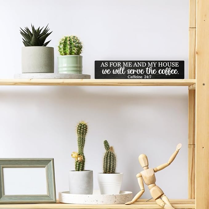 AGMDESIGN As For Me and My House We Will Serve The Coffee Wood Sign, Coffee Lover Gifts, Kitchen Dining Room Wall Decor for Shelf Desk Door, Farmhouse Living Room Cafe Restaurant Hanging Wooden Plaque