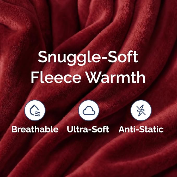 Ultra Soft Fleece Blanket Queen Size - Flannel Fleece Luxury Queen Blanket - Lightweight for Couch Bed Chair - Thick, Warm & Breathable - All Season Cozy Fuzzy Anti-Static Microplush Bedding, Burgundy