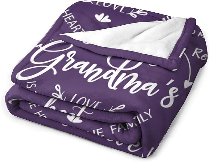 ITFRO Grandma Gift Flannel Fleece Throw Blanket Pillow Cover Set 50x60 Inch Ultra Soft Polyester Blanket 18x18 Inch Plush Pillow Case All Seasons Cozy Grandma Gift for Mother's Day Christmas (Purple)