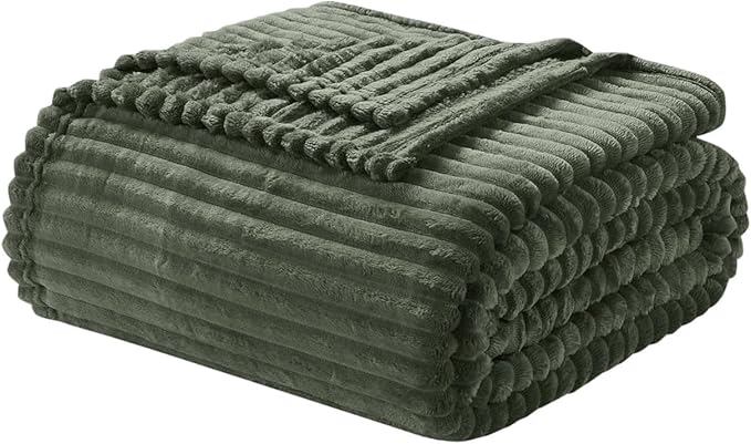 Nestl Blanket Twin Size for Bed - Cozy Warm Fuzzy Blankets for Women, Plush Small Fleece Throws for Girls - Olive Green, 66 x 90 Inches