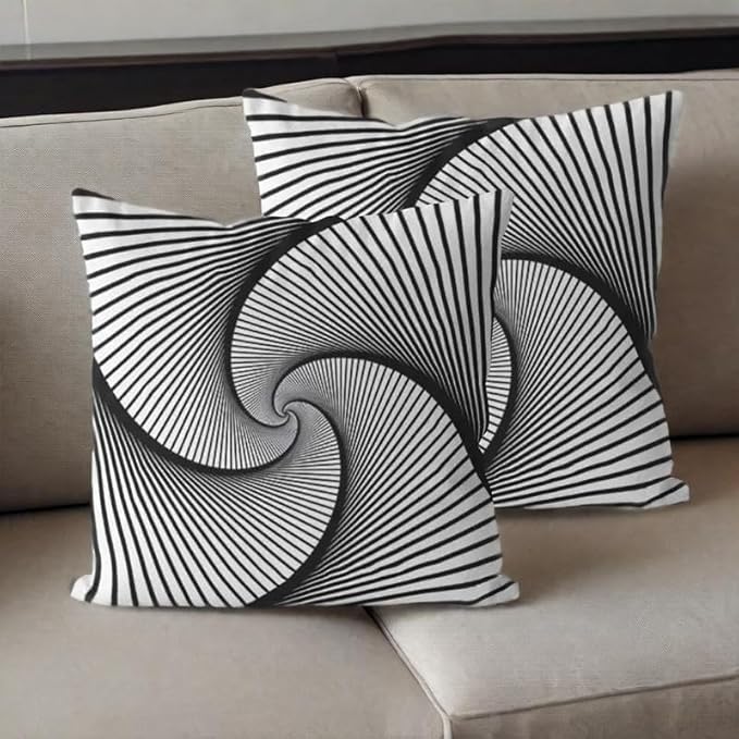 Modern Optical Illusion Throw Pillow Cover, Black and White Spiral Pattern, Geometric Design, Decorative Cushion Case, 2 Pack，18x18 Pillows Linen Pillowcase