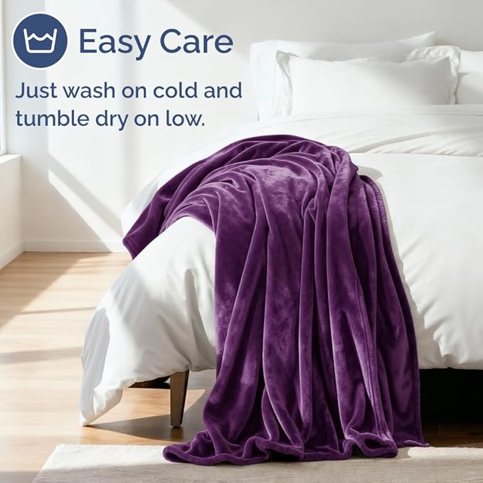 Ultra Soft Fleece Blanket Queen Size - Flannel Fleece Luxury Queen Blanket - Lightweight for Couch Bed Chair - Thick, Warm & Breathable - All Season Cozy Fuzzy, Anti-Static Microplush Bedding, Purple